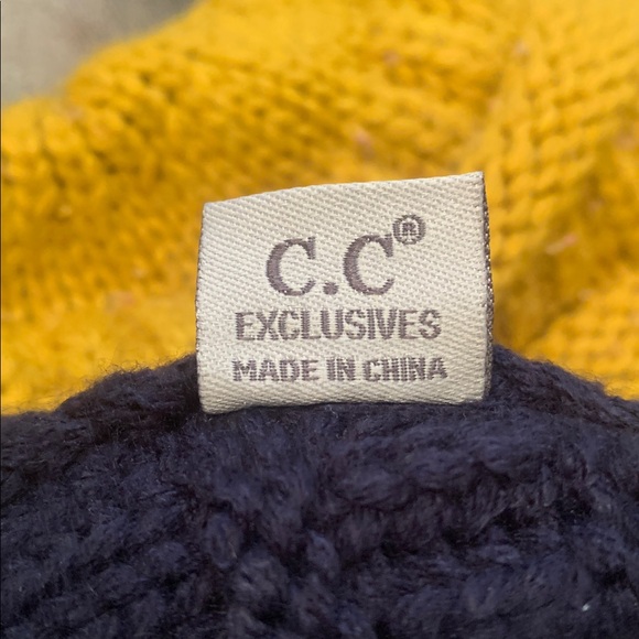 C.C Beanie Trio in Dark Blue, Beige, and Mustard Yellow - Picture 4 of 4